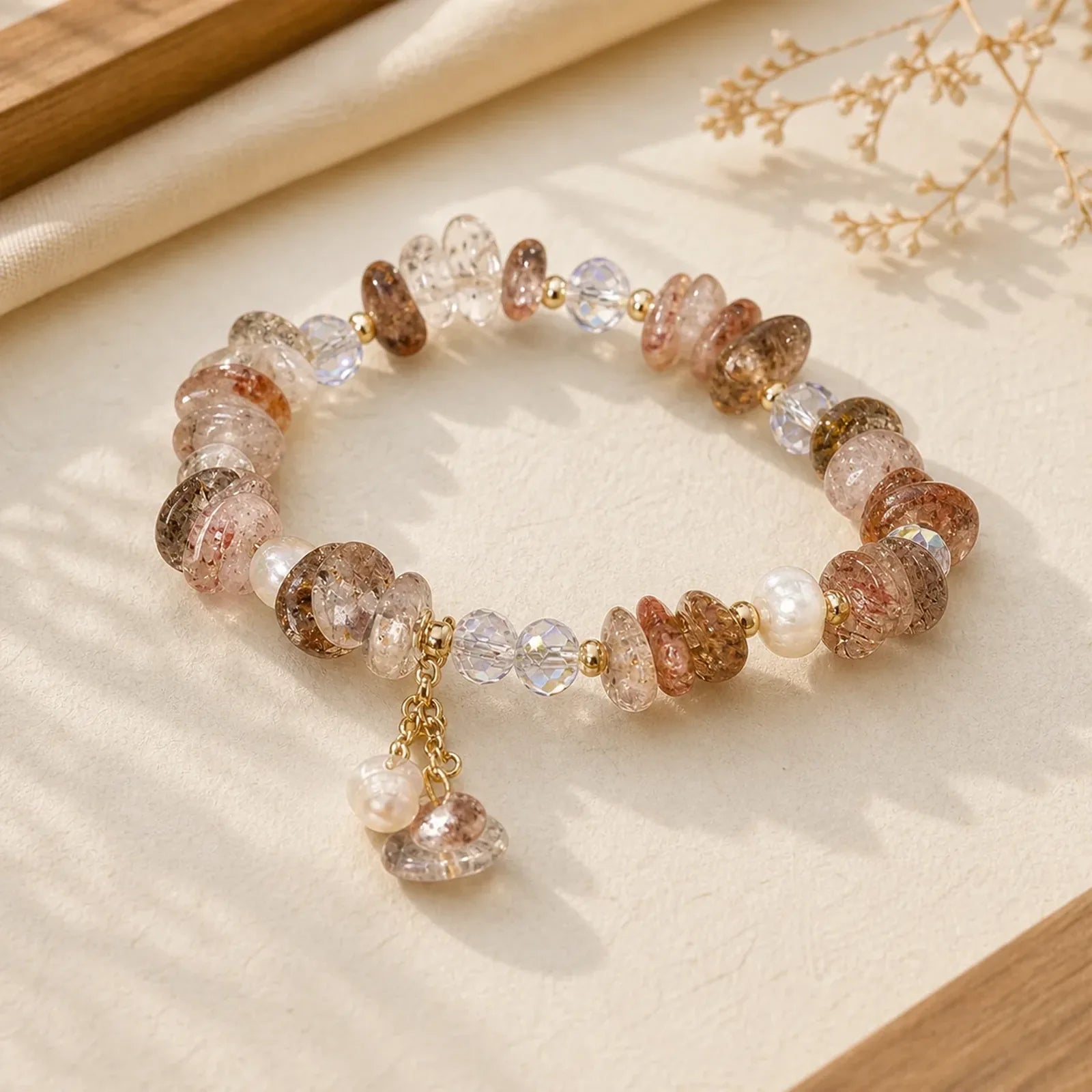 Natural Super Seven Crystal Irregular Small Pieces Positive Bracelet featuring Super Seven Crystal, Amethyst, Smoky Quartz