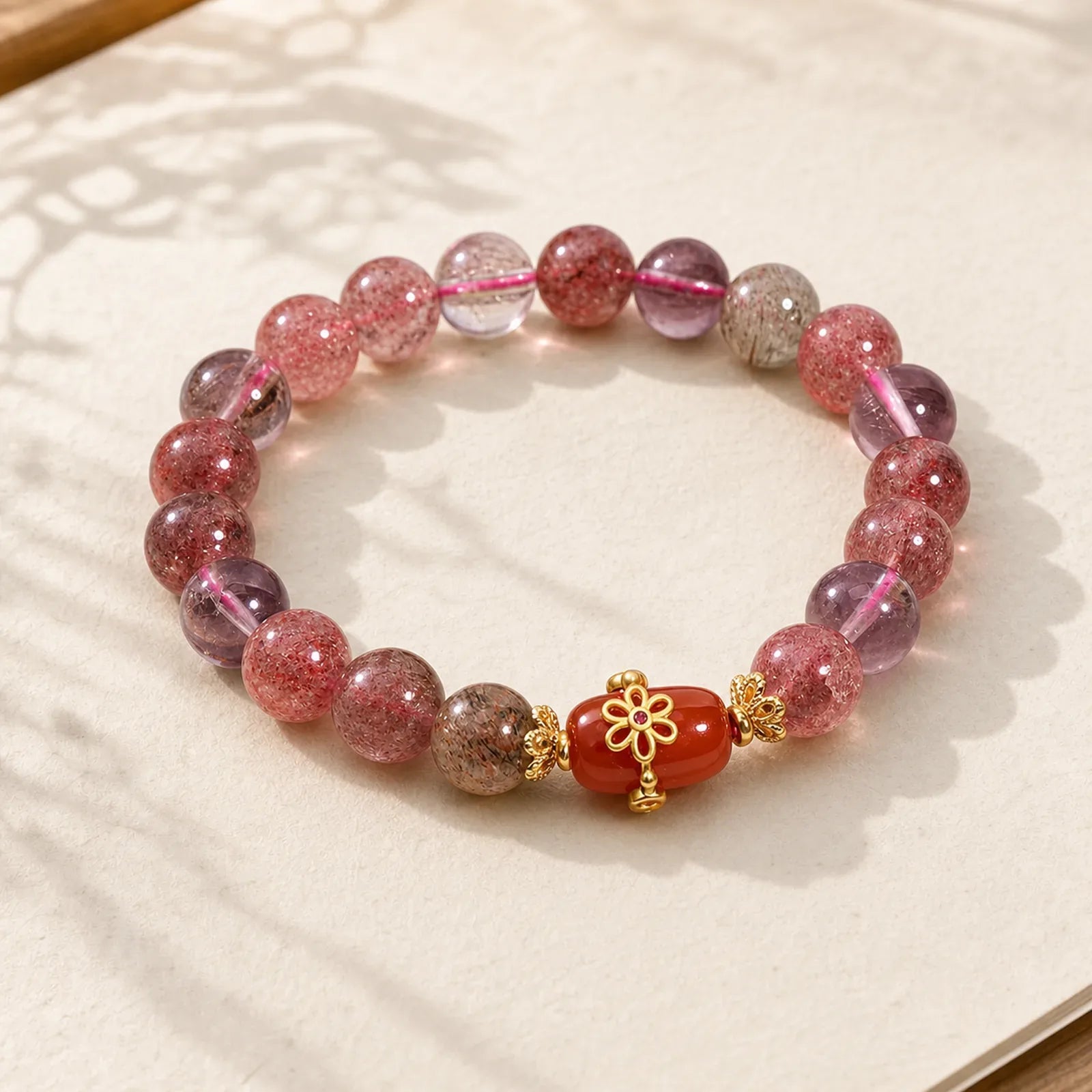 Natural Super Seven Crystal Red Agate Positivity Bracelet featuring Super Seven Crystal, Red Agate, Amethyst