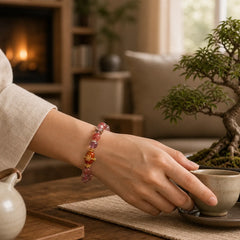 Natural Super Seven Crystal Red Agate Positivity Bracelet featuring Super Seven Crystal, Red Agate, Amethyst