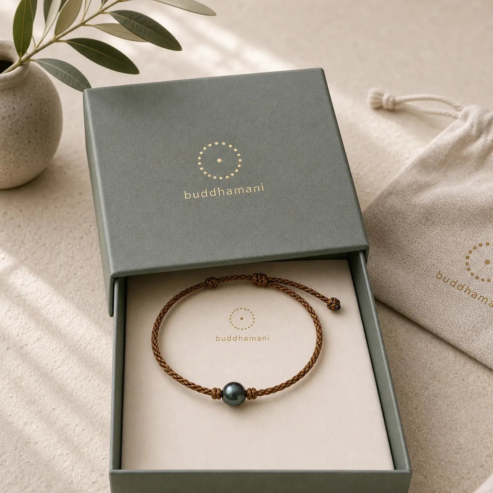 Natural Tahitian Black Pearl Bead Wax Rope Wisdom Bracelet featuring Pearl
