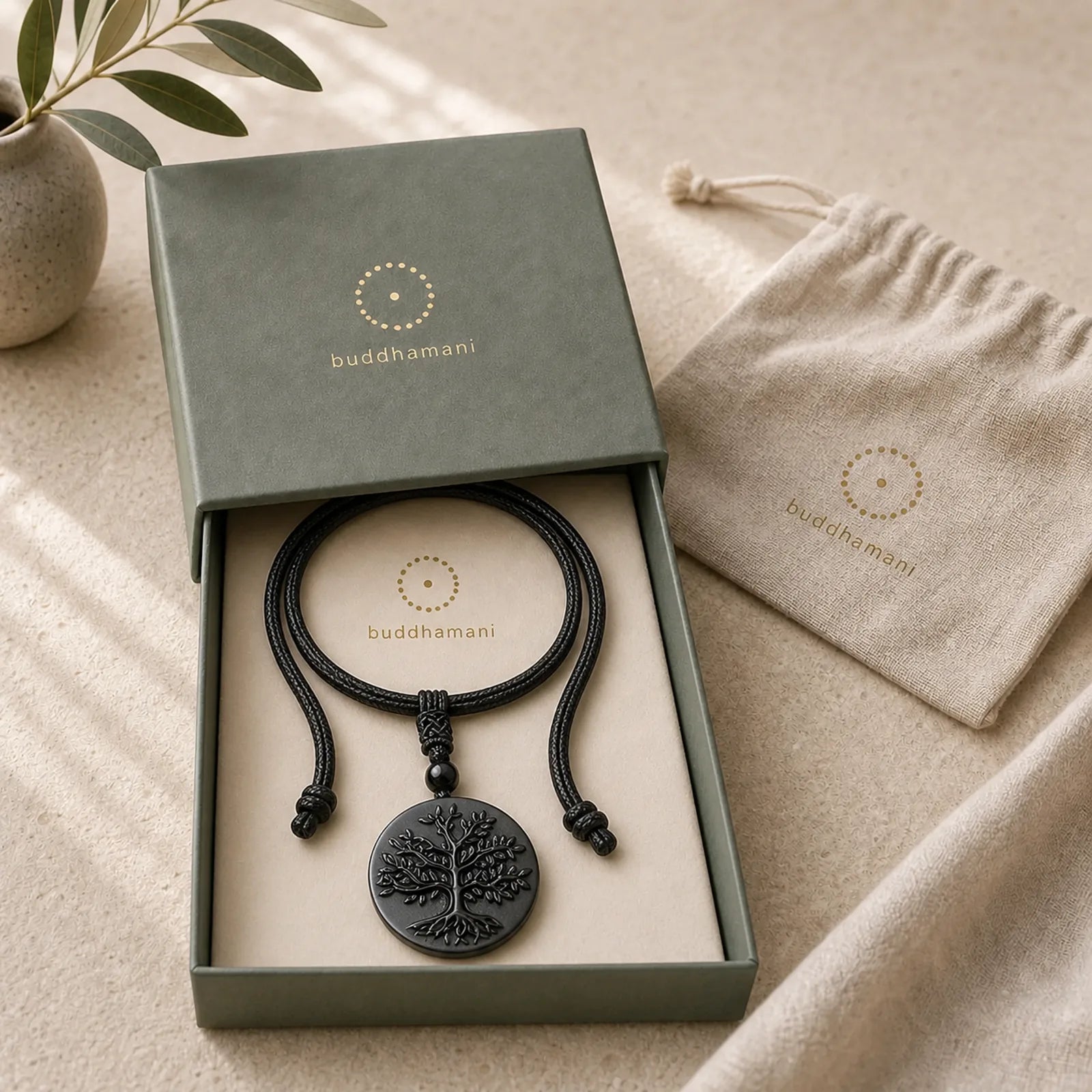 Natural The Tree of Life Pattern Black Obsidian Transformation Necklace Pendant featuring The Tree of Life, Black Obsidian