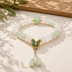 Natural Tianshan Jade Abacus Beads Butterfly Prosperity Bracelet featuring Jade, Butterfly, Feng Shui Butterfly