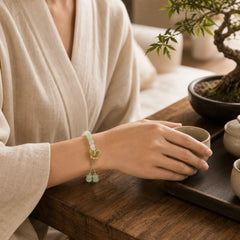 Natural Tianshan Jade Abacus Beads Butterfly Prosperity Bracelet featuring Jade, Butterfly, Feng Shui Butterfly