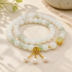 Natural Tianshan Jade Lotus Gourd Double Circle Prosperity Bracelet featuring Jade, Lotus, Quartzite