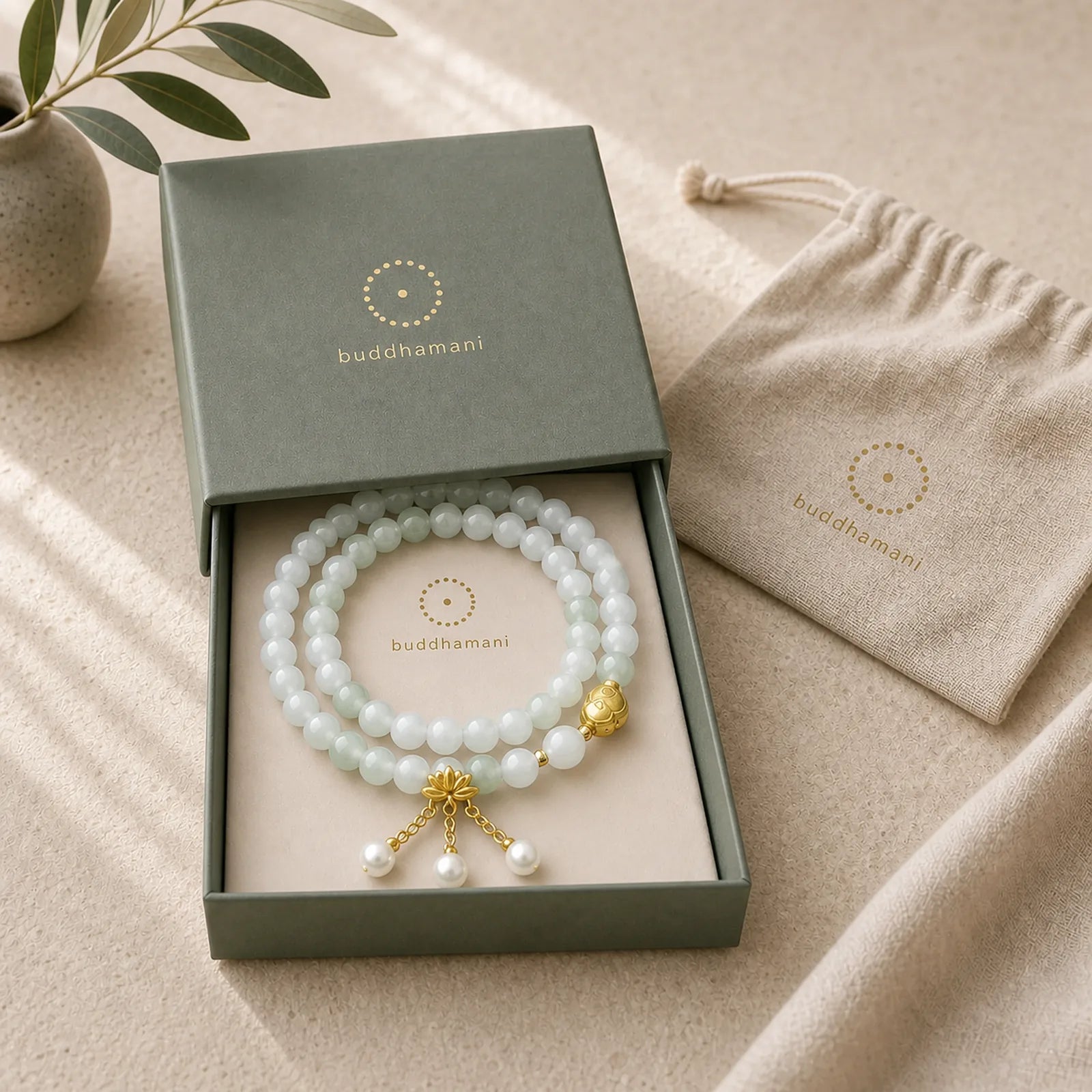 Natural Tianshan Jade Lotus Gourd Double Circle Prosperity Bracelet featuring Jade, Lotus, Quartzite