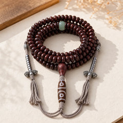 Natural Tibet 108 Mala Beads Purple Bodhi Seed Three-eyed Dzi Bead Copper Dorje Harmony Bracelet featuring Bodhi Seed, Three-eyed Dzi Bead, Dzi Bead
