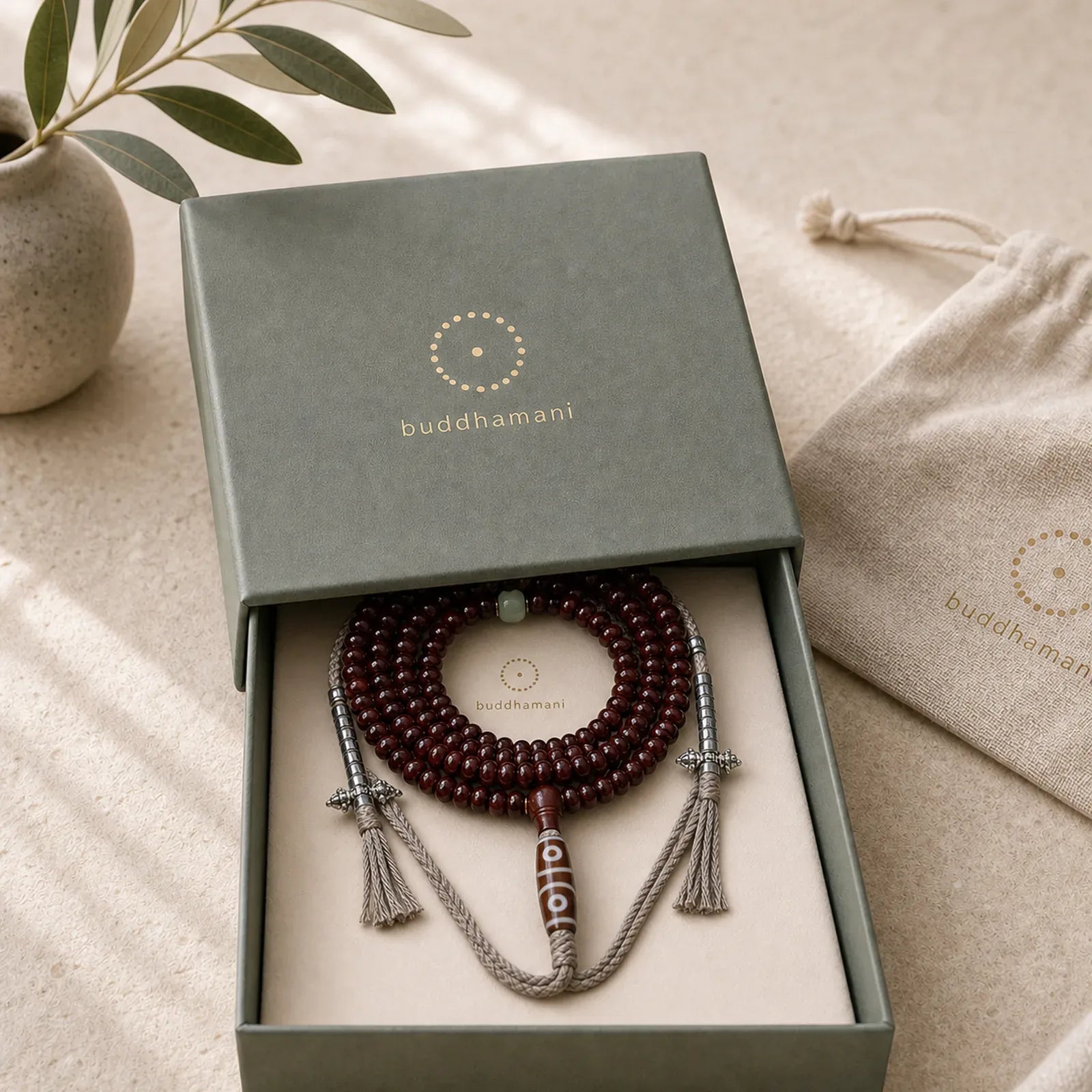 Natural Tibet 108 Mala Beads Purple Bodhi Seed Three-eyed Dzi Bead Copper Dorje Harmony Bracelet featuring Bodhi Seed, Three-eyed Dzi Bead, Dzi Bead