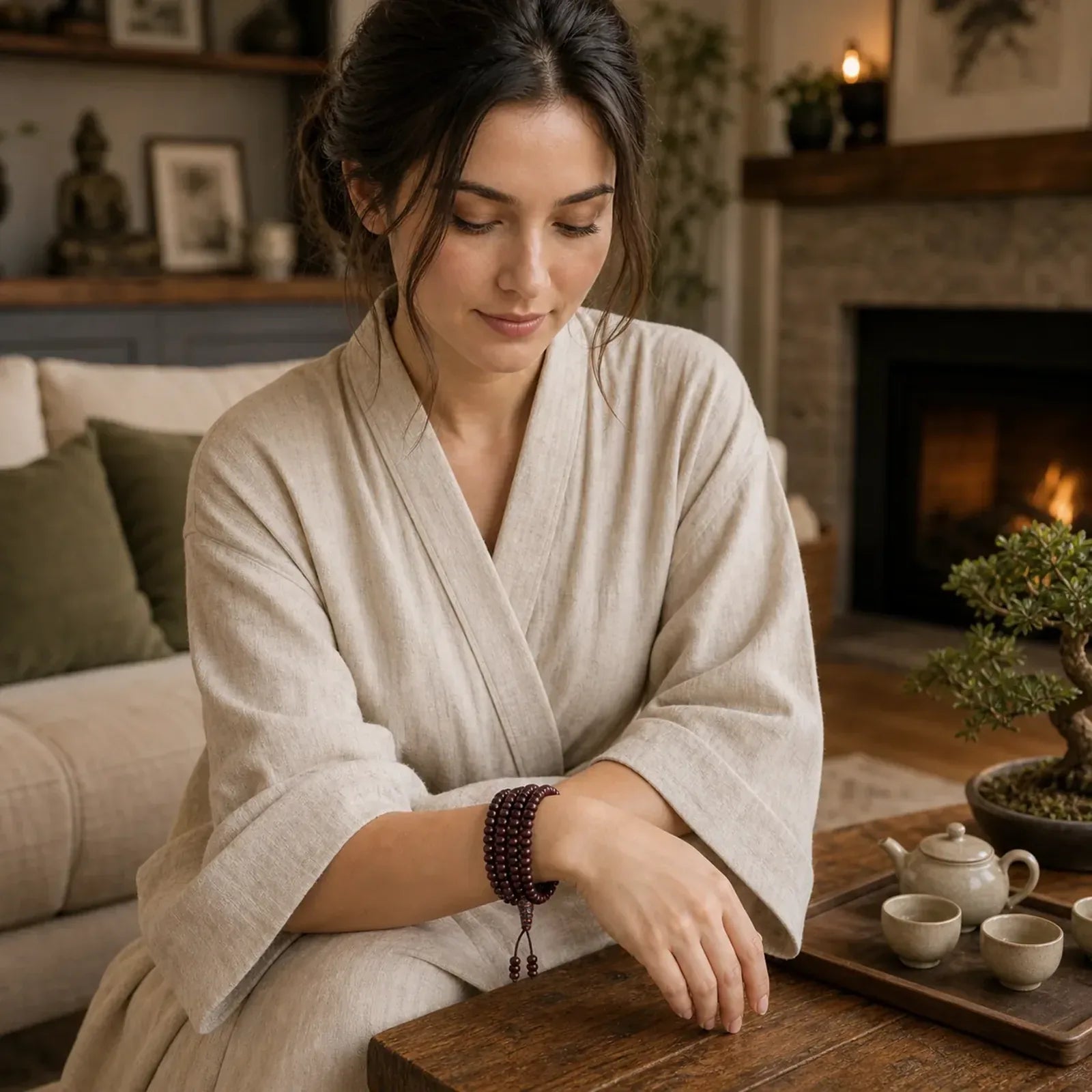 Natural Tibet 108 Mala Beads Purple Bodhi Seed Wealth Bracelet featuring Bodhi Seed, Red Sandalwood, Sandalwood
