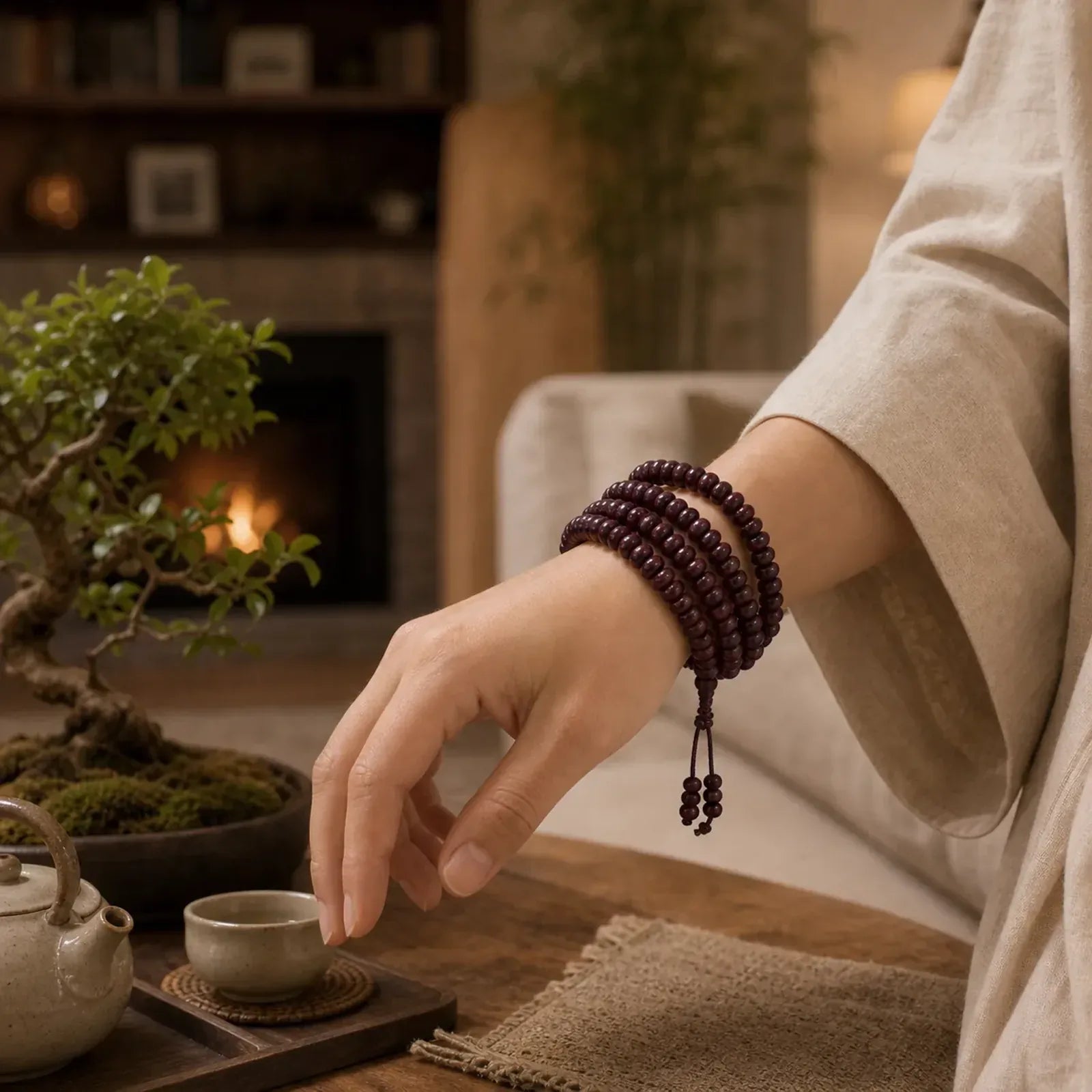Natural Tibet 108 Mala Beads Purple Bodhi Seed Wealth Bracelet featuring Bodhi Seed, Red Sandalwood, Sandalwood