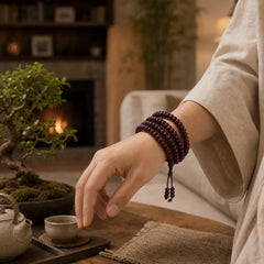 Natural Tibet 108 Mala Beads Purple Bodhi Seed Wealth Bracelet featuring Bodhi Seed, Red Sandalwood, Sandalwood