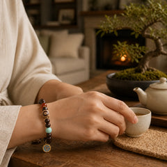 Natural Tibet Purple Bodhi Seed Dzi Bead God of Wealth Wisdom Bracelet featuring Bodhi Seed, Dzi Bead, Red Sandalwood