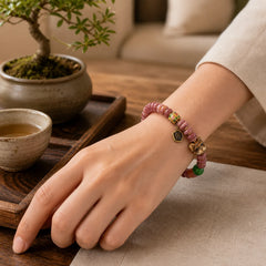 Natural Tibetan Camel Bone Purple Blood Beads Pug Luck Bracelet featuring Camel Bone, Yak Bone, Copper