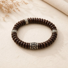 Natural Tibetan Coconut Shell Om Mani Padme Hum Positive Bracelet featuring Coconut Shell, Om Mani Padme Hum, Om