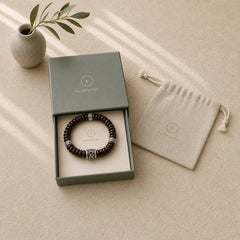 Natural Tibetan Coconut Shell Om Mani Padme Hum Positive Bracelet featuring Coconut Shell, Om Mani Padme Hum, Om