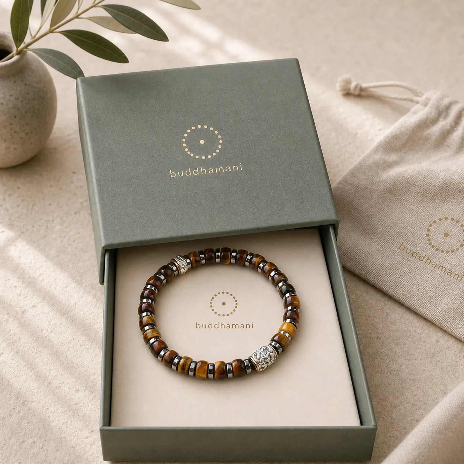 Natural Tiger Eye Antique Silver Lion Confidence Bead Bracelet featuring Tiger Eye, Silver, Lion