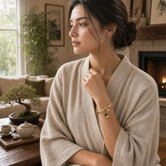 Natural Tiger Eye Beads Green Leaf Courage Bracelet featuring Tiger Eye, Rutilated Quartz, Copper