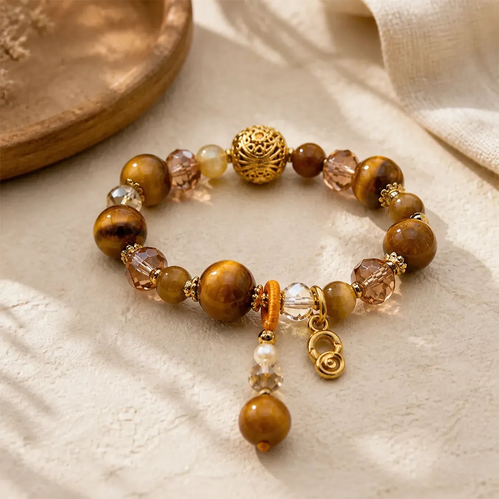 Natural Tiger Eye Beads Weight Strength Bracelet featuring Tiger Eye, Copper