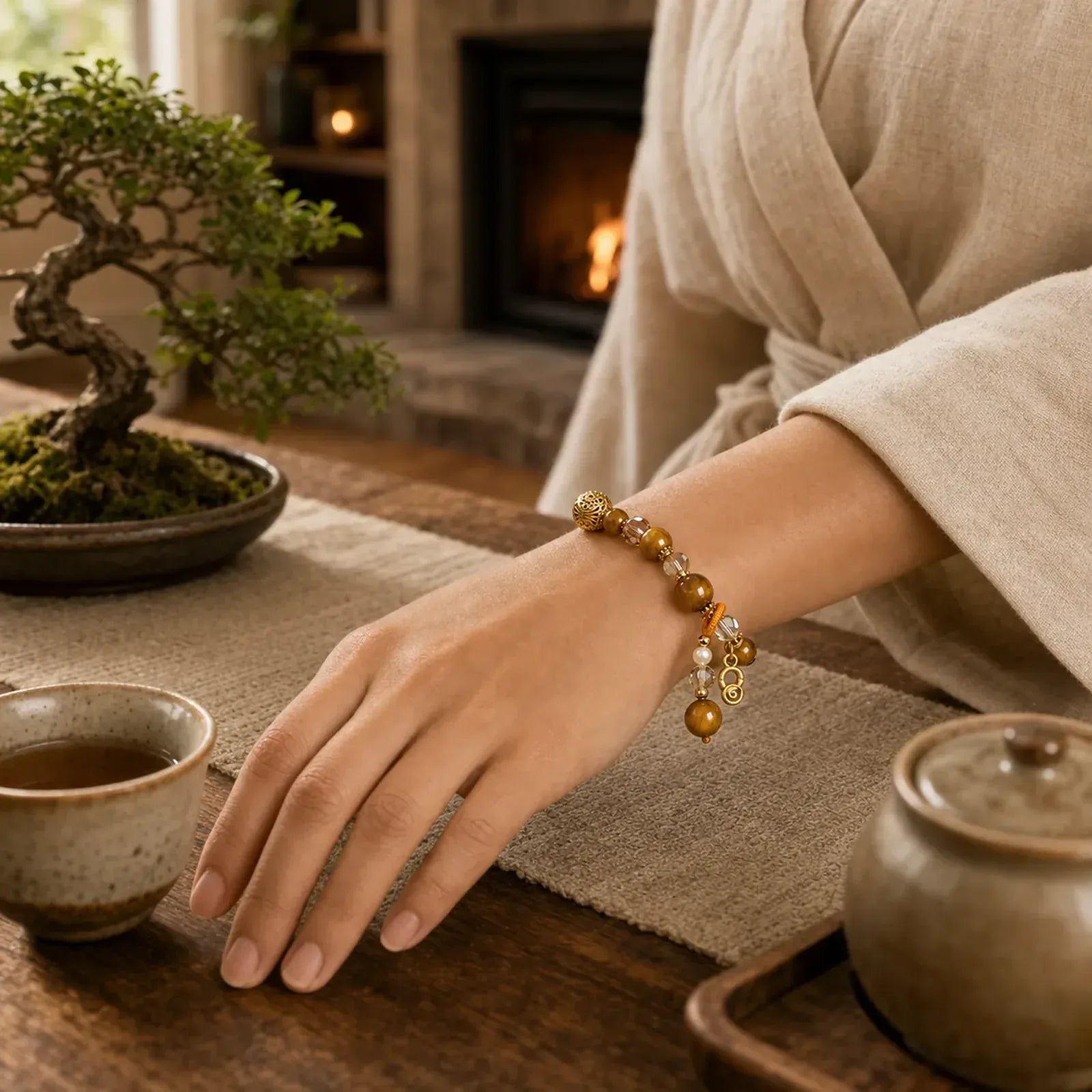 Natural Tiger Eye Beads Weight Strength Bracelet featuring Tiger Eye, Copper