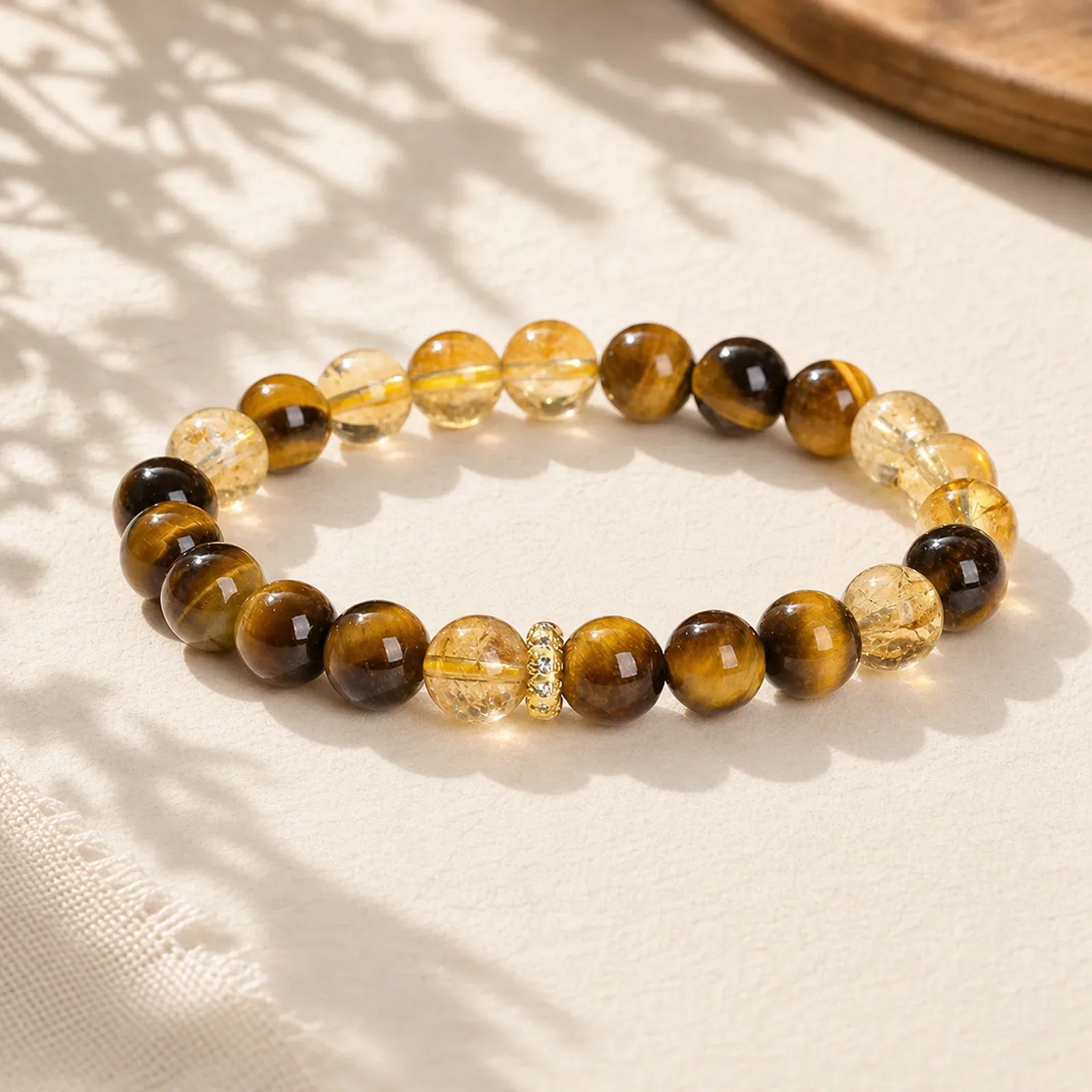 Natural Tiger Eye Citrine Beads Strength Bracelet featuring Tiger Eye, Citrine, Copper