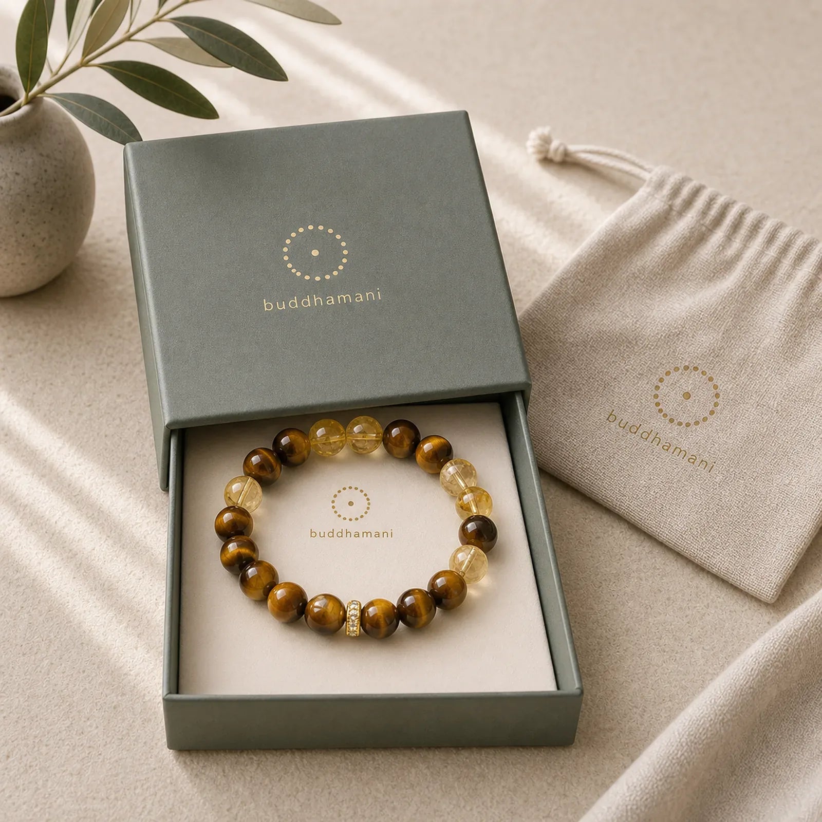 Natural Tiger Eye Citrine Beads Strength Bracelet featuring Tiger Eye, Citrine, Copper