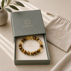 Natural Tiger Eye Citrine Beads Strength Bracelet featuring Tiger Eye, Citrine, Copper
