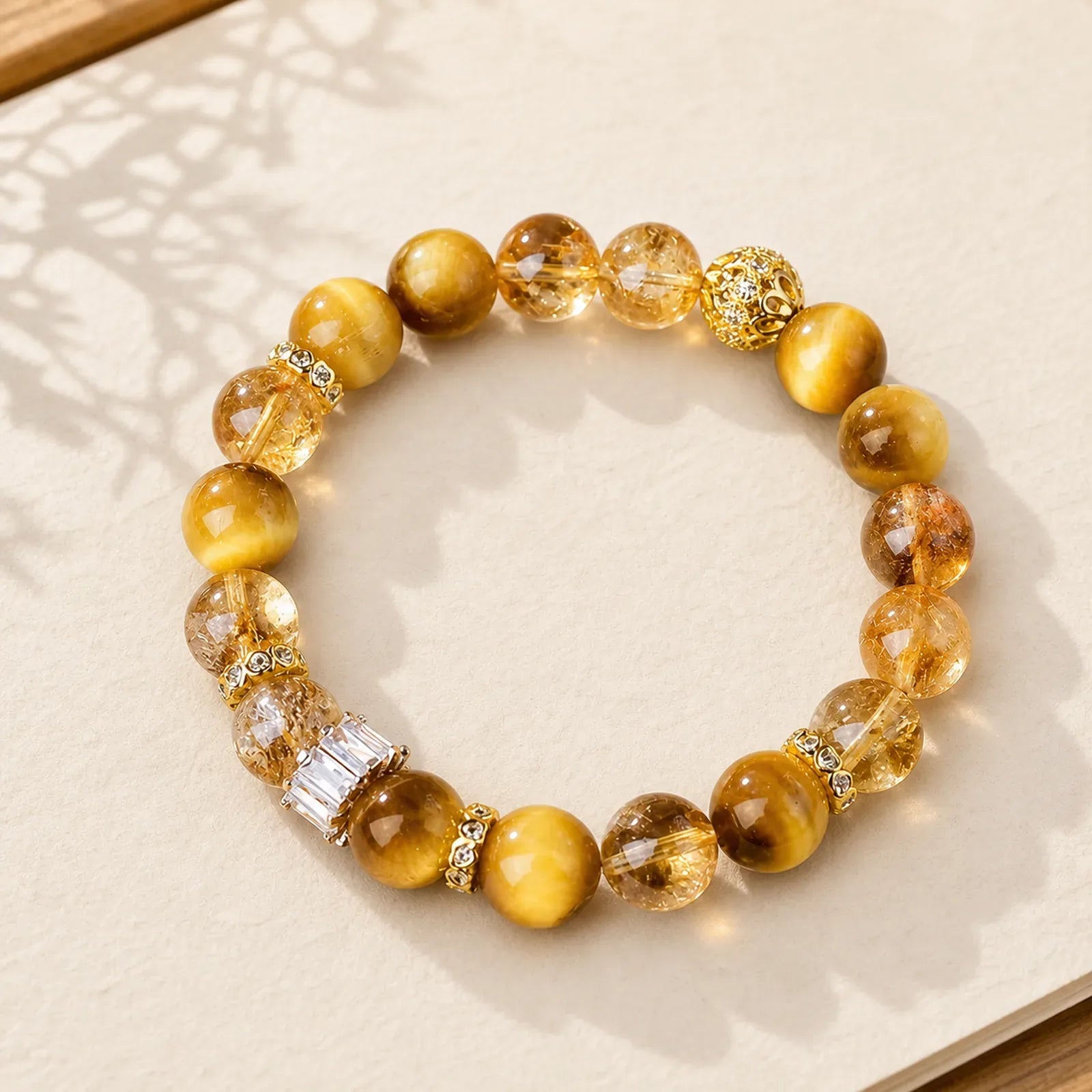 Natural Tiger Eye Citrine Beads Strength Courage Bracelet featuring Tiger Eye, Citrine, Copper