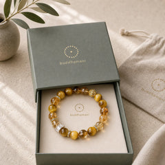 Natural Tiger Eye Citrine Beads Strength Courage Bracelet featuring Tiger Eye, Citrine, Copper
