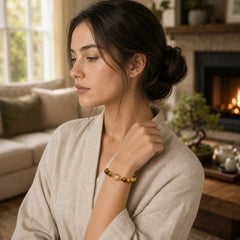 Natural Tiger Eye Faceted Citrine Bead Courage Bracelet featuring Tiger Eye, Citrine