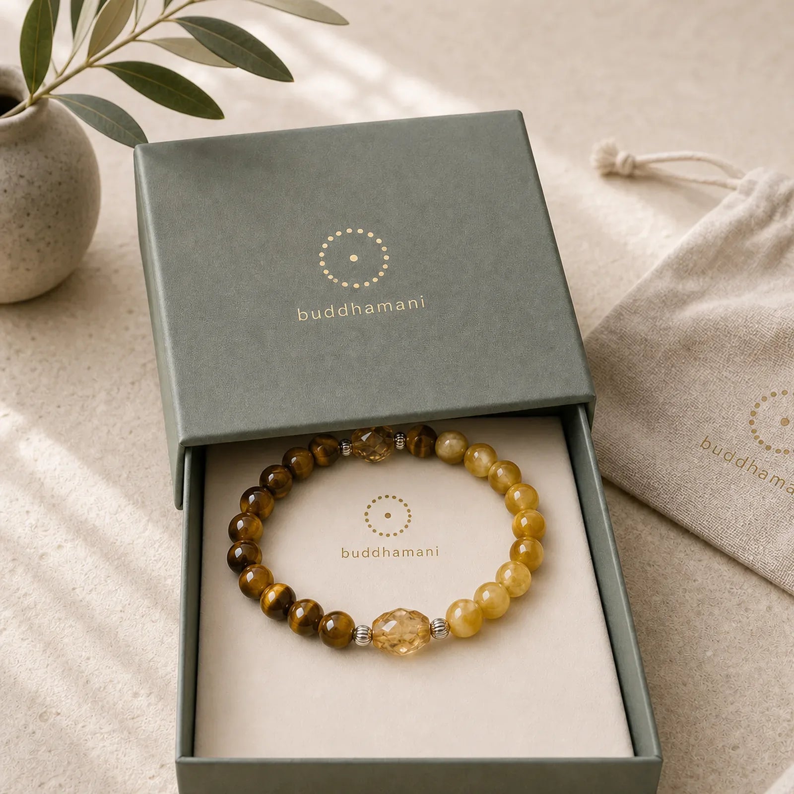 Natural Tiger Eye Faceted Citrine Bead Courage Bracelet featuring Tiger Eye, Citrine