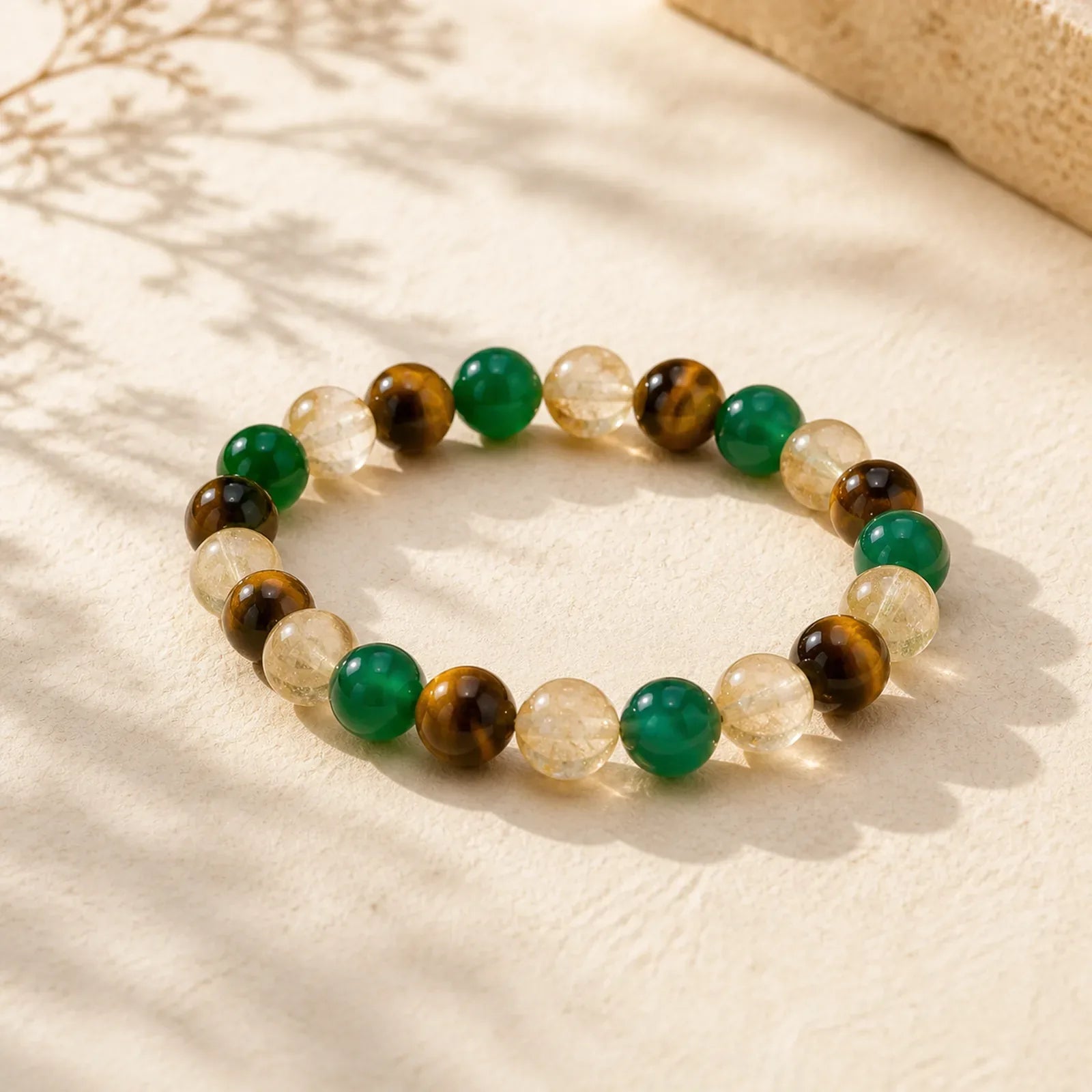 Natural Tiger Eye Green Agate Citrine Mix And Match Beads Protection Bracelet featuring Tiger Eye, Green Agate, Citrine