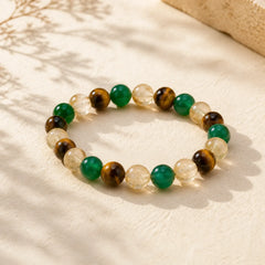 Natural Tiger Eye Green Agate Citrine Mix And Match Beads Protection Bracelet featuring Tiger Eye, Green Agate, Citrine