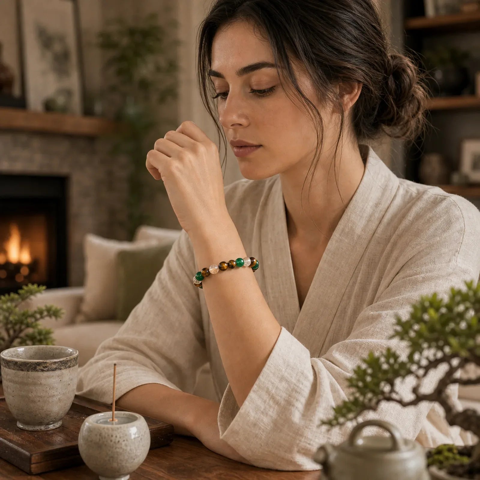 Natural Tiger Eye Green Agate Citrine Mix And Match Beads Protection Bracelet featuring Tiger Eye, Green Agate, Citrine