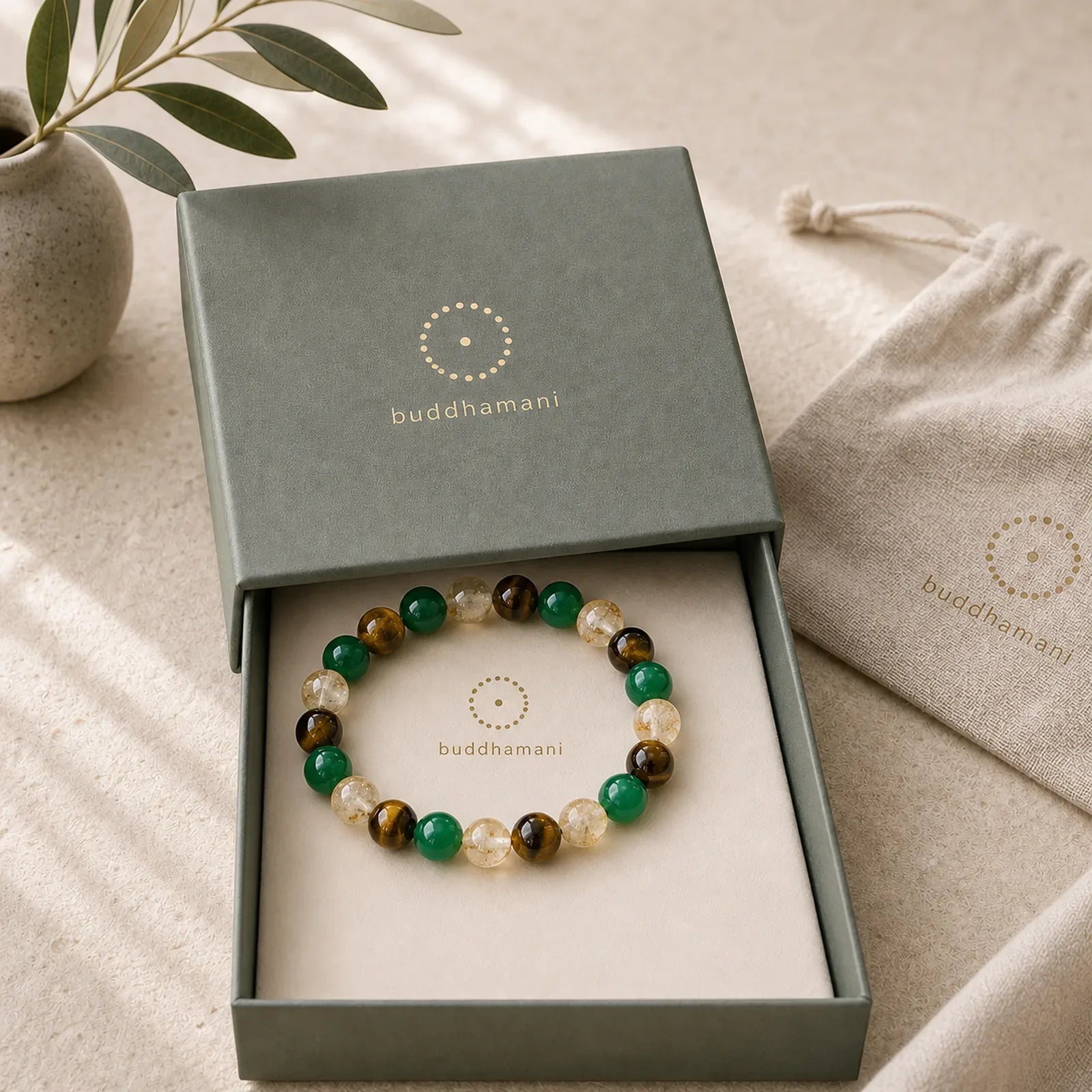 Natural Tiger Eye Green Agate Citrine Mix And Match Beads Protection Bracelet featuring Tiger Eye, Green Agate, Citrine