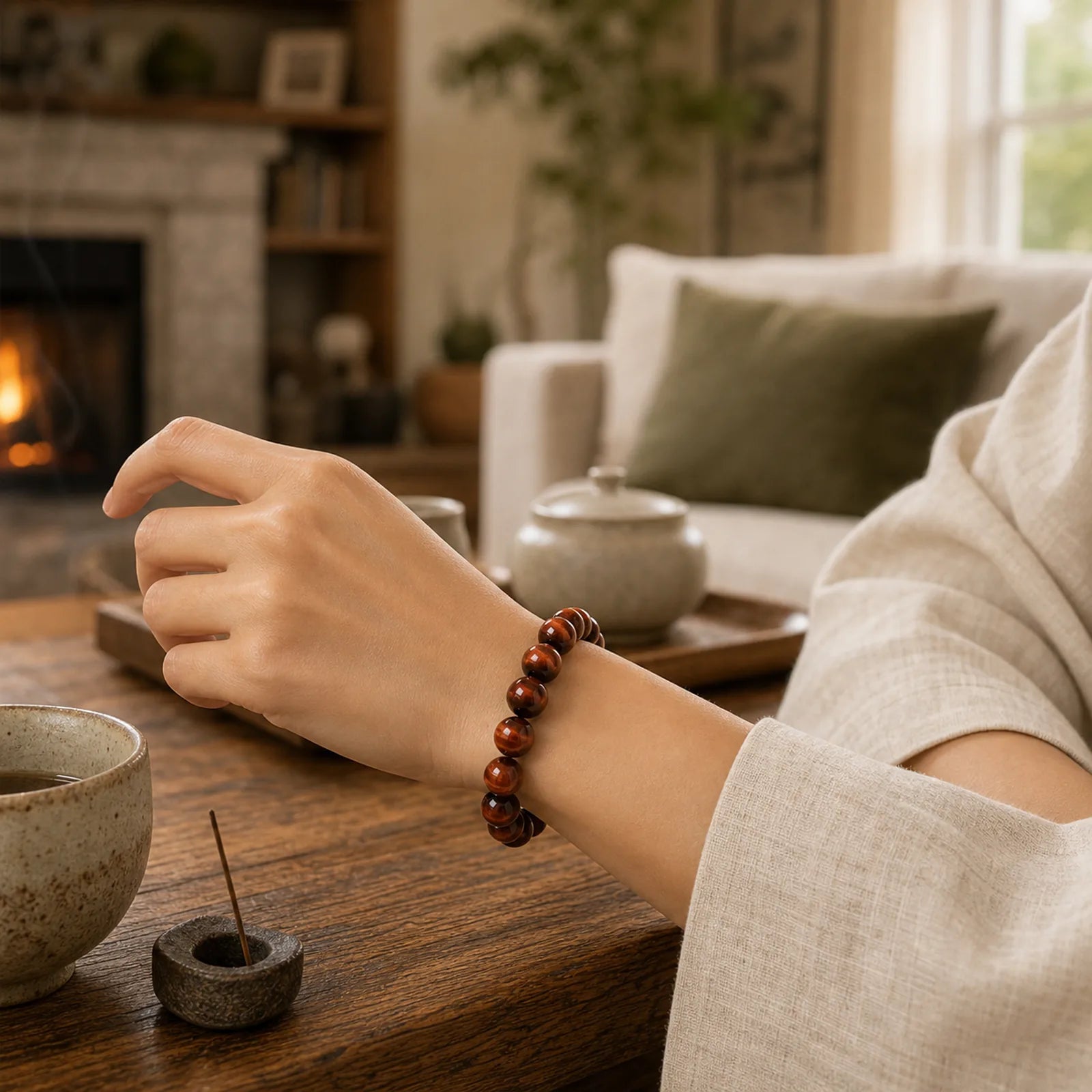 Natural Tiger Eye Healing Bead Bracelet featuring Tiger Eye, Red Tiger Eye