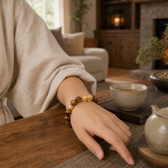 Natural Tiger Eye Pixiu Fu Character Om Mani Padme Hum Bead Courage Bracelet featuring Tiger Eye, Pixiu, Fu Character