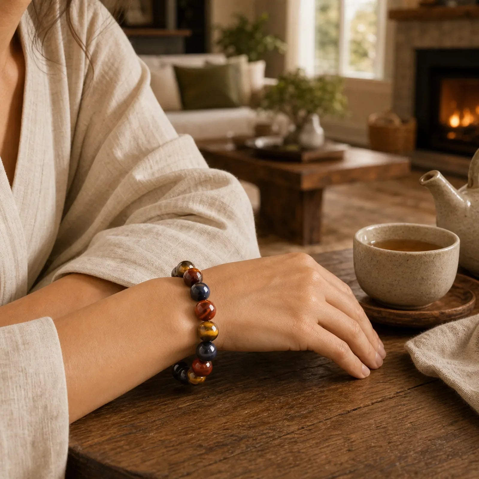 Natural Tiger Eye Positive Protection Bracelet featuring Tiger Eye