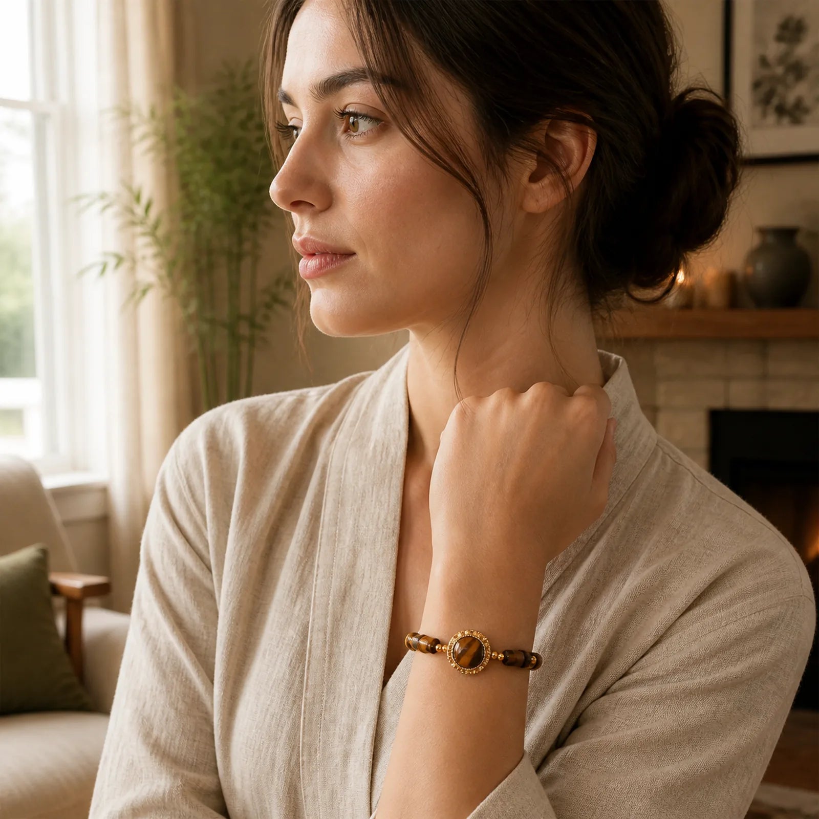 Natural Tiger Eye Protection Strength Chain Bracelet featuring Tiger Eye, Copper