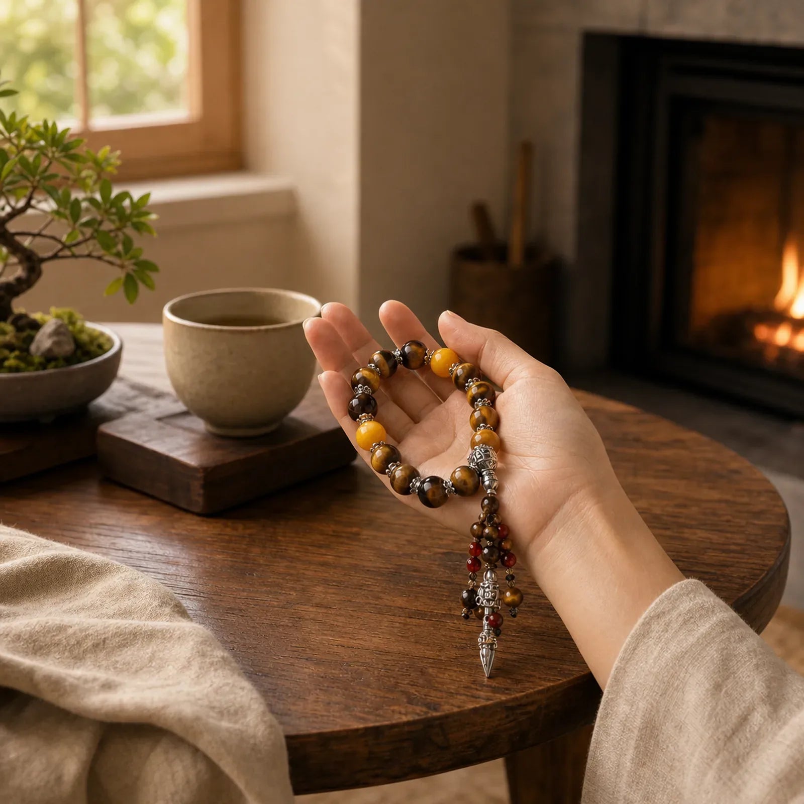 Natural Tiger Eye Red Agate Dragon Vein Agate Stone Vajra Dorje Power Healing Bracelet Car Decoration featuring Tiger Eye, Red Agate, Dragon