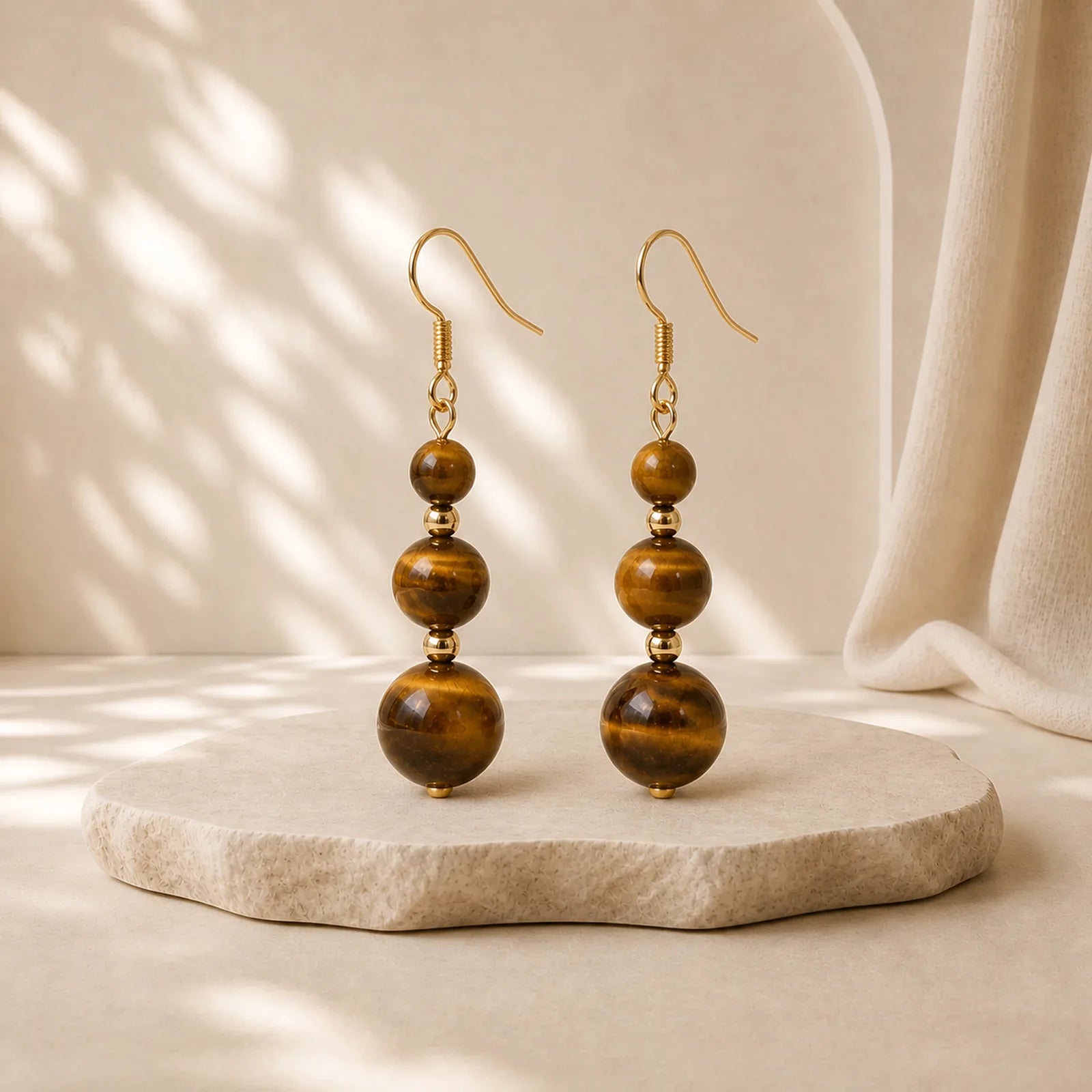 Natural Tiger Eye Retro String Beads Strength Earrings featuring Tiger Eye
