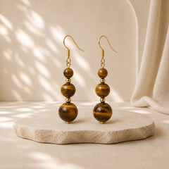 Natural Tiger Eye Retro String Beads Strength Earrings featuring Tiger Eye