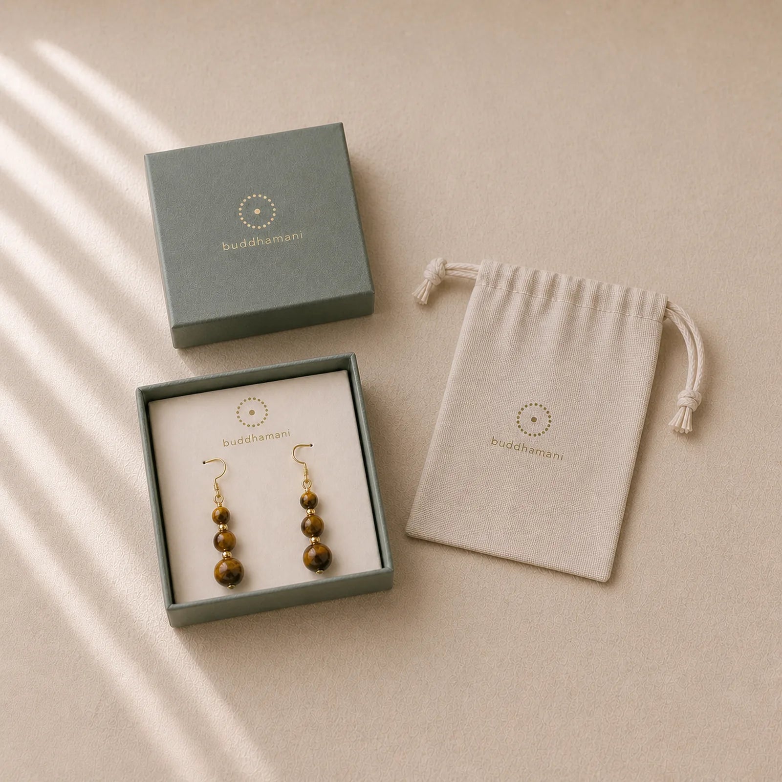 Natural Tiger Eye Retro String Beads Strength Earrings featuring Tiger Eye