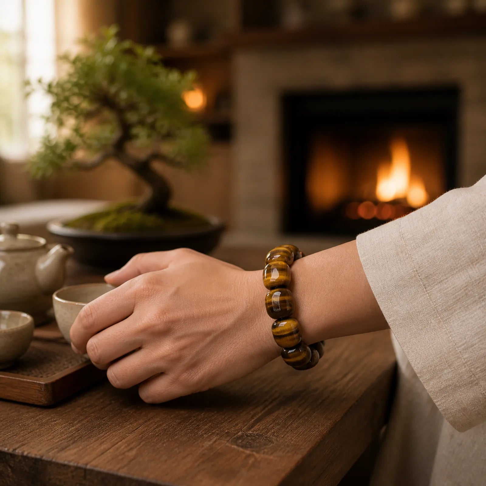 Natural Tiger Eye Stone Integrity Willpower Bracelet featuring Tiger Eye