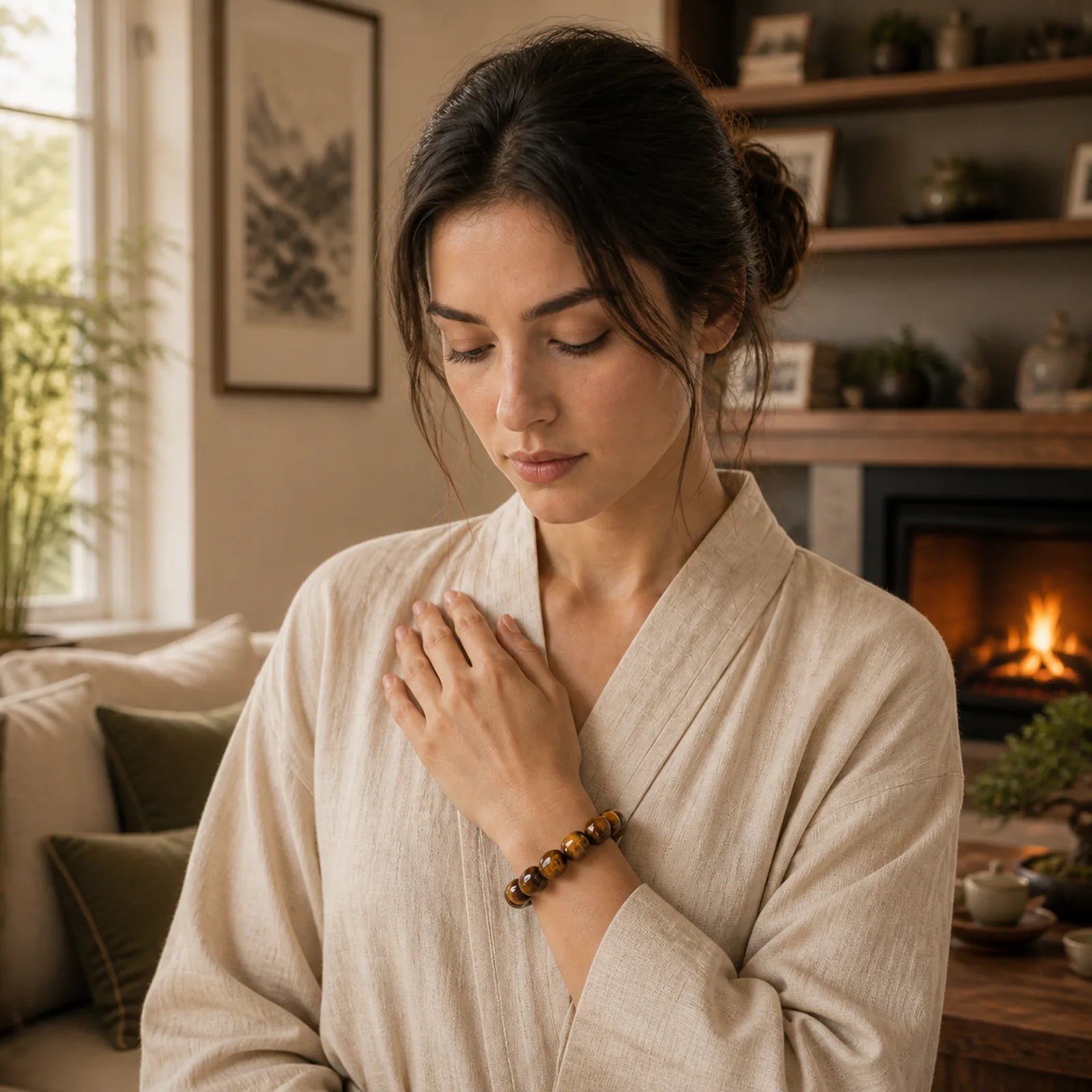 Natural Tiger Eye Stone Integrity Willpower Bracelet featuring Tiger Eye