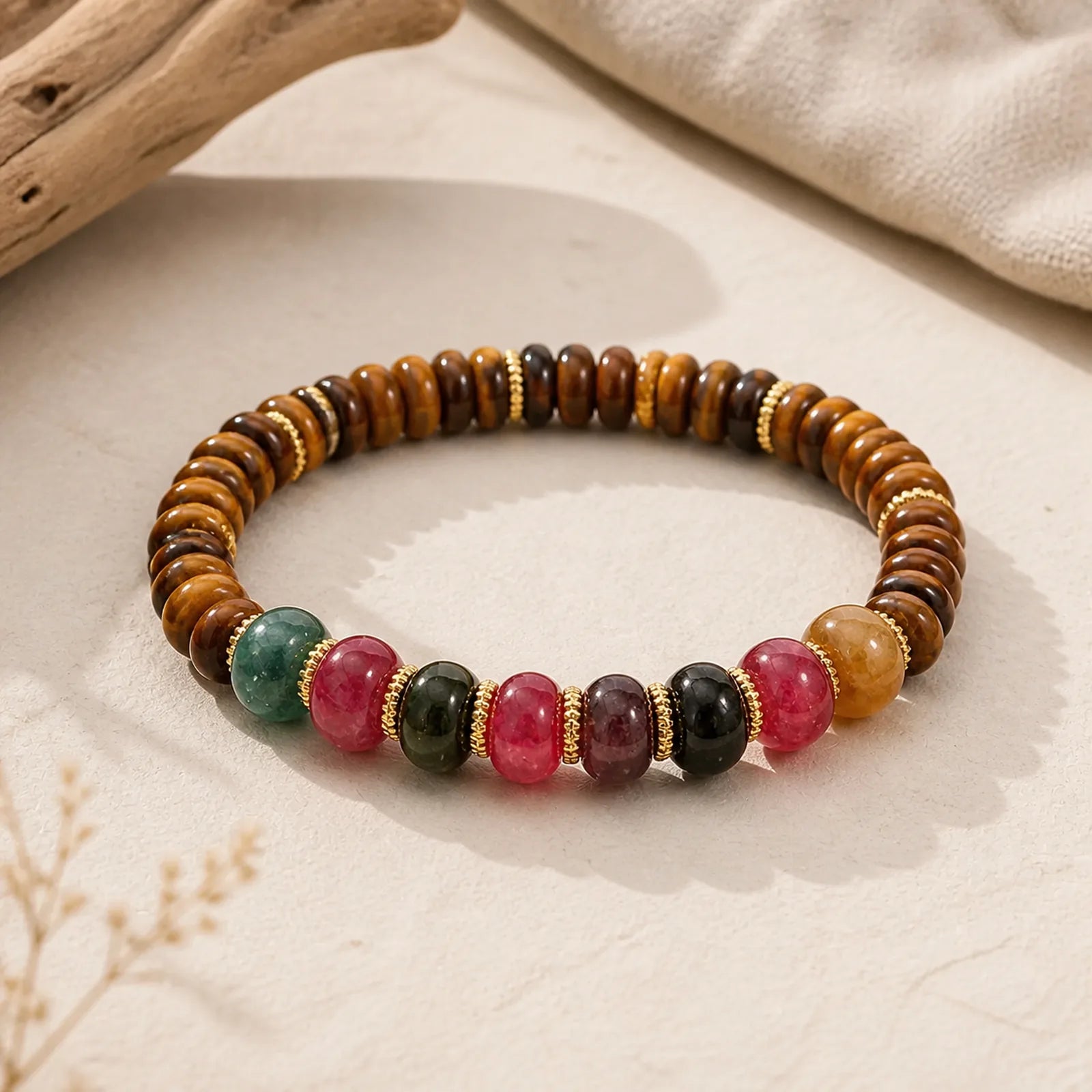 Natural Tiger Eye Tourmaline Strength Bracelet featuring Tiger Eye, Tourmaline
