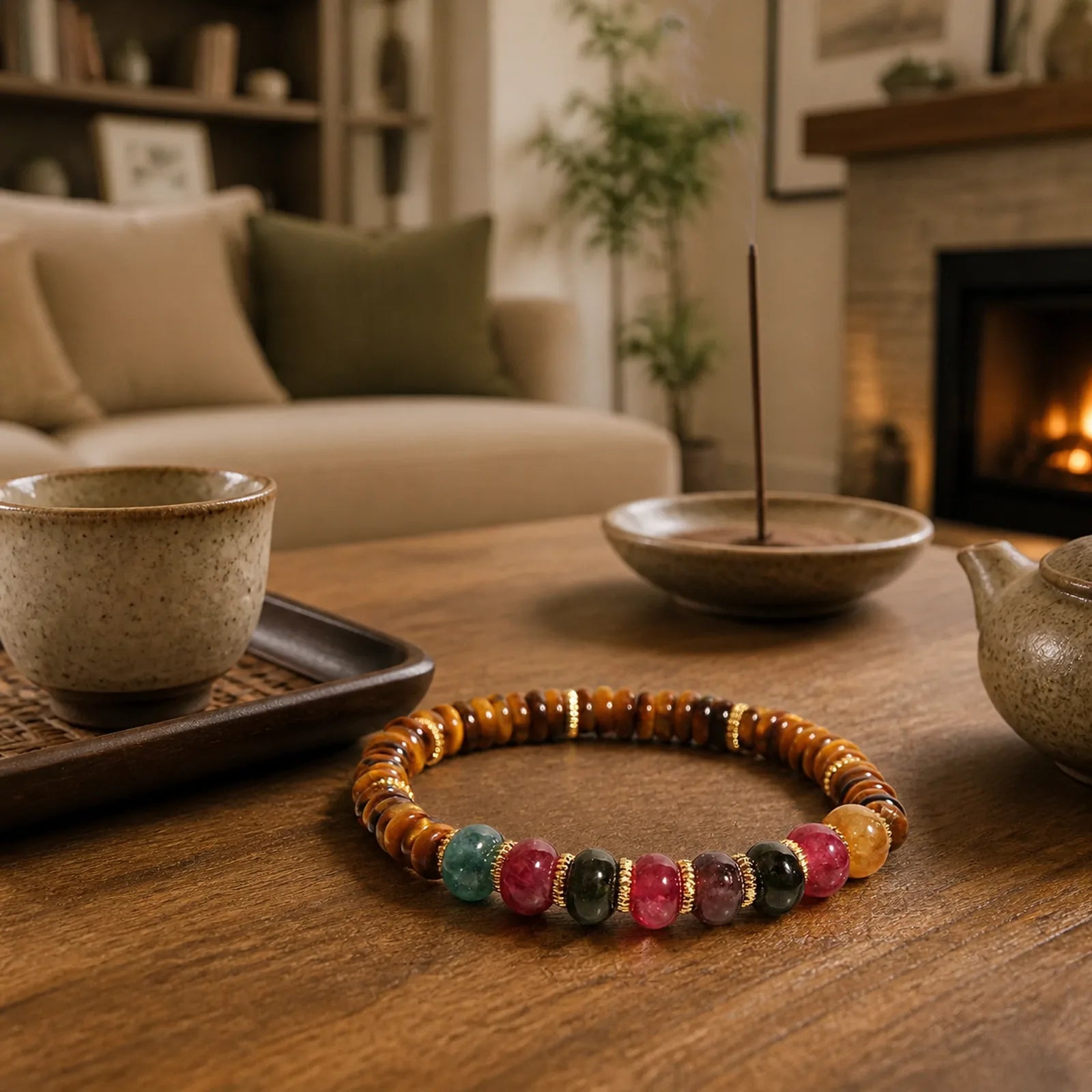 Natural Tiger Eye Tourmaline Strength Bracelet featuring Tiger Eye, Tourmaline