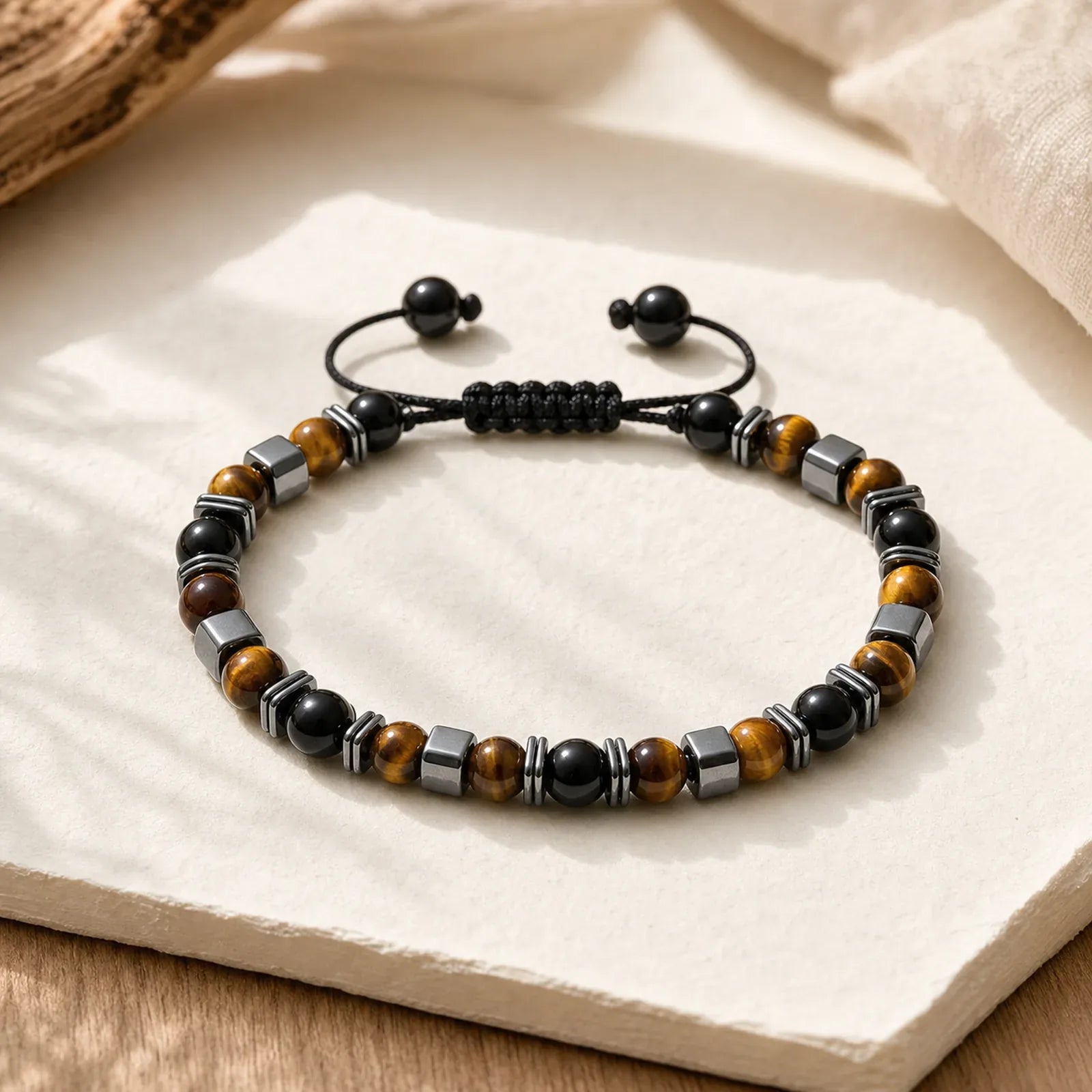 Natural Tiger's Eye Black Obsidian Hematite Support Bracelet featuring Tiger Eye, Black Obsidian, Hematite