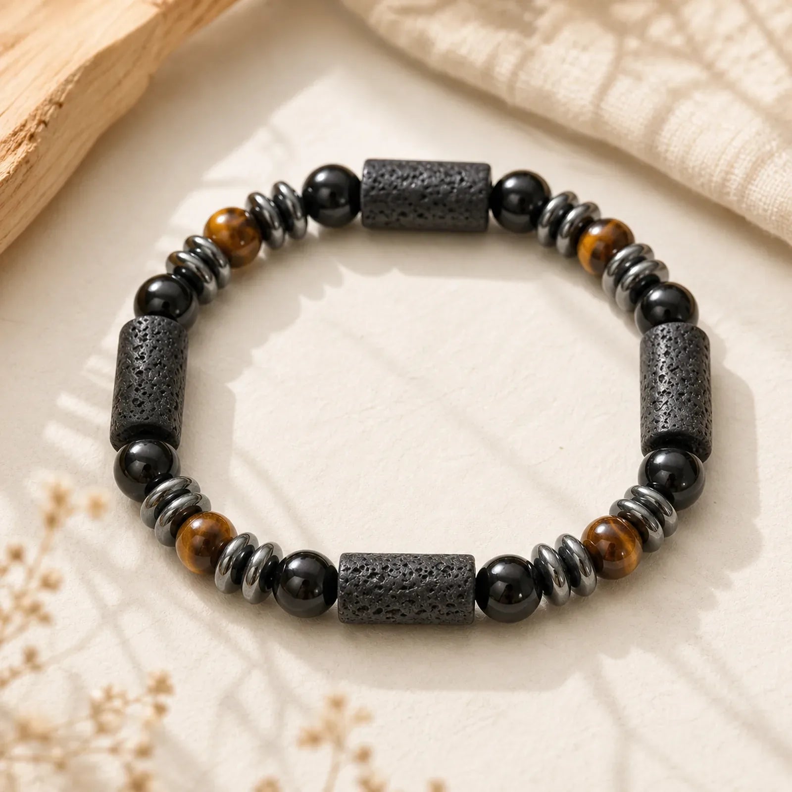 Natural Tiger's Eye Obsidian Hematite Lava Rock Powerful Bracelet featuring Tiger Eye, Hematite, Lava Rock
