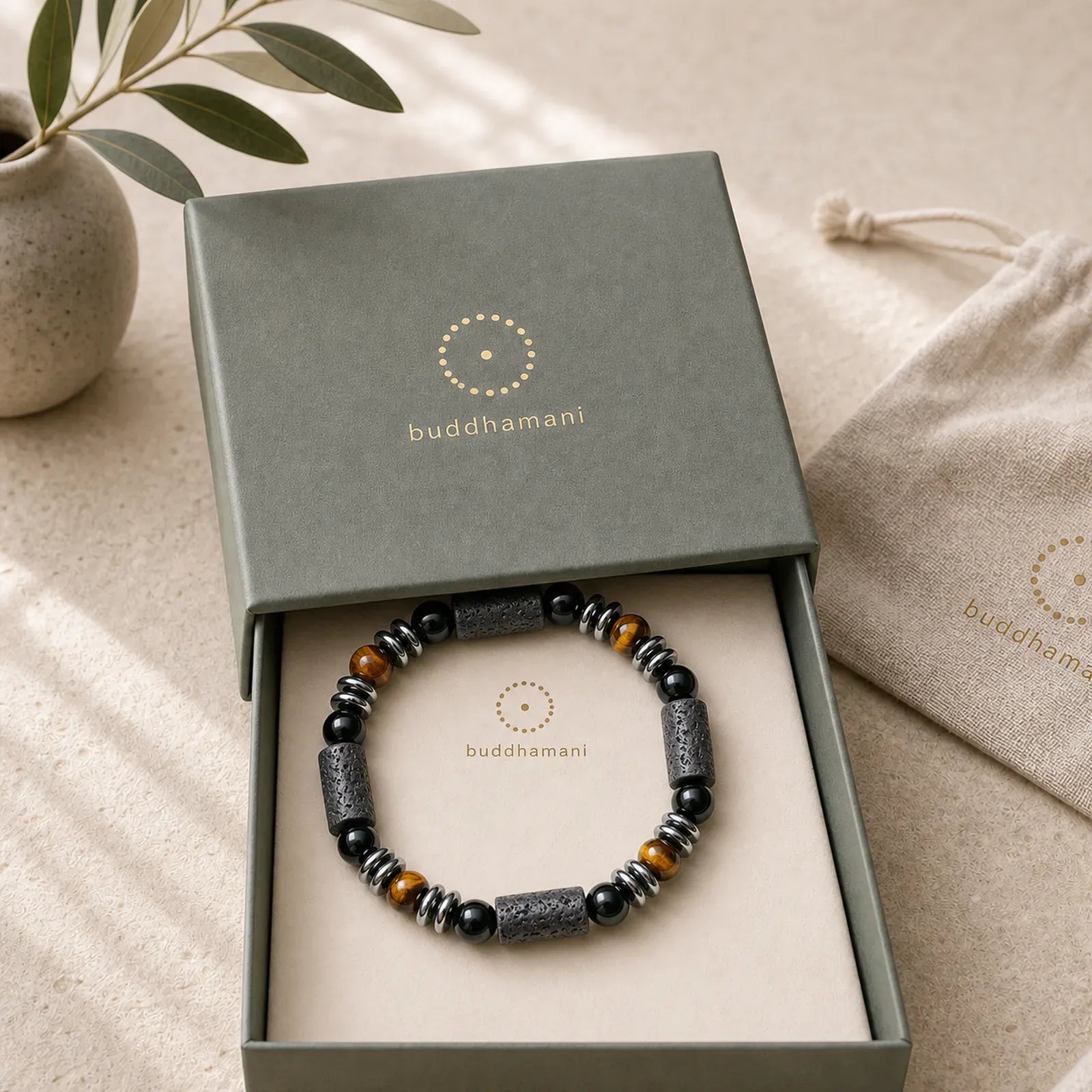 Natural Tiger's Eye Obsidian Hematite Lava Rock Powerful Bracelet featuring Tiger Eye, Hematite, Lava Rock
