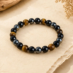 Natural Tiger's Eye Obsidian Hematite Positive Powerful Bracelet featuring Tiger Eye, Hematite, Black Obsidian