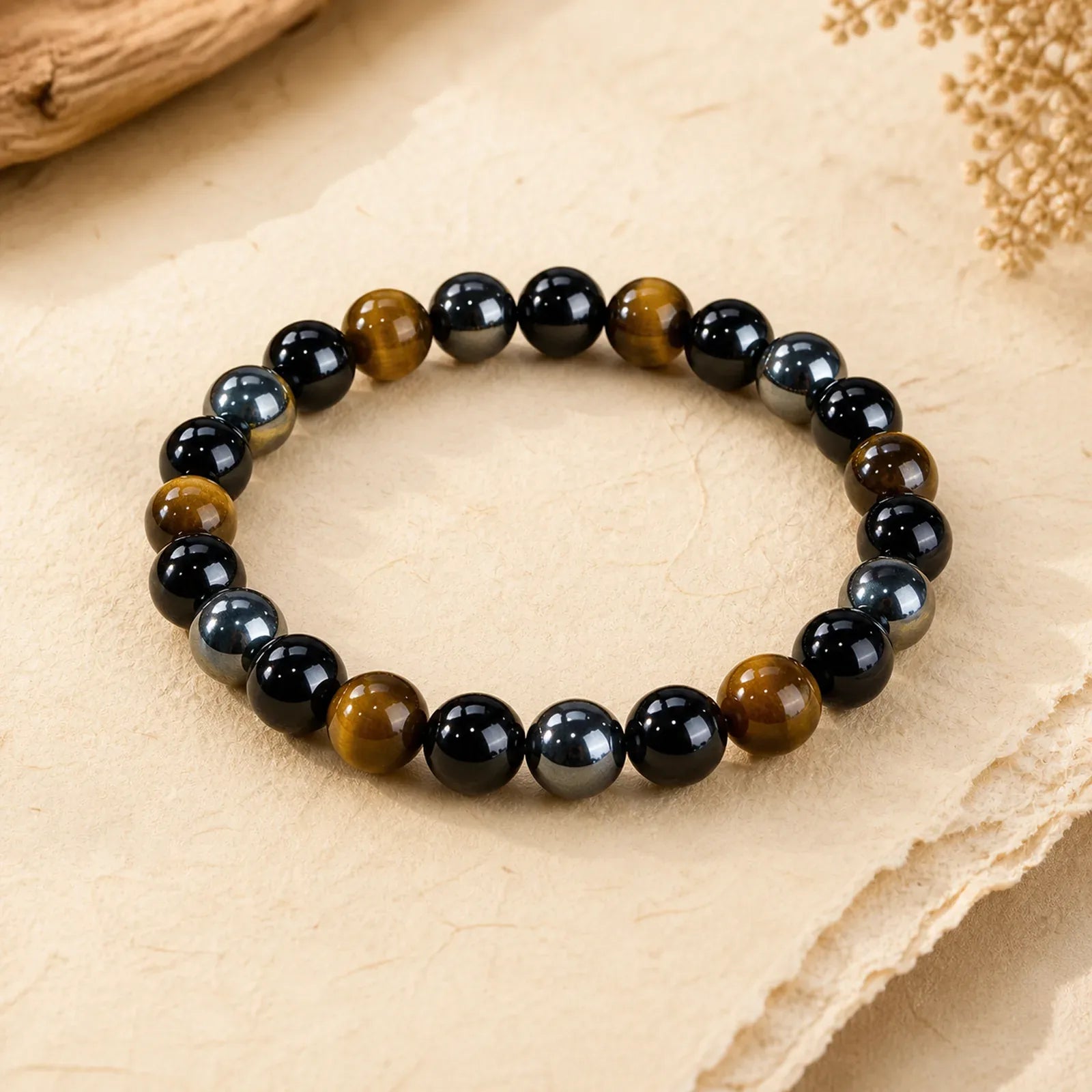 Natural Tiger's Eye Obsidian Hematite Positive Powerful Bracelet featuring Tiger Eye, Hematite, Black Obsidian